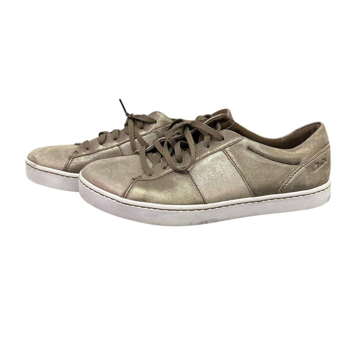 CLARKS PAWLEY RILEE LEATHER SNEAKERS BRONZE GRAY 56 SZ 10