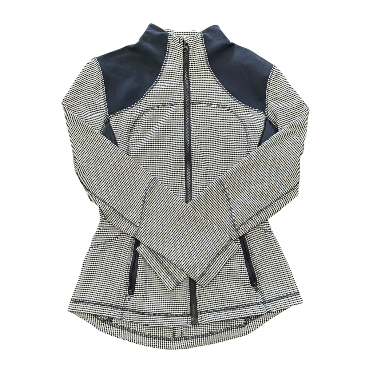LULULEMON FORME JACKET NAVY WHITE GINGHAM FULL ZIP 251 SZ 8