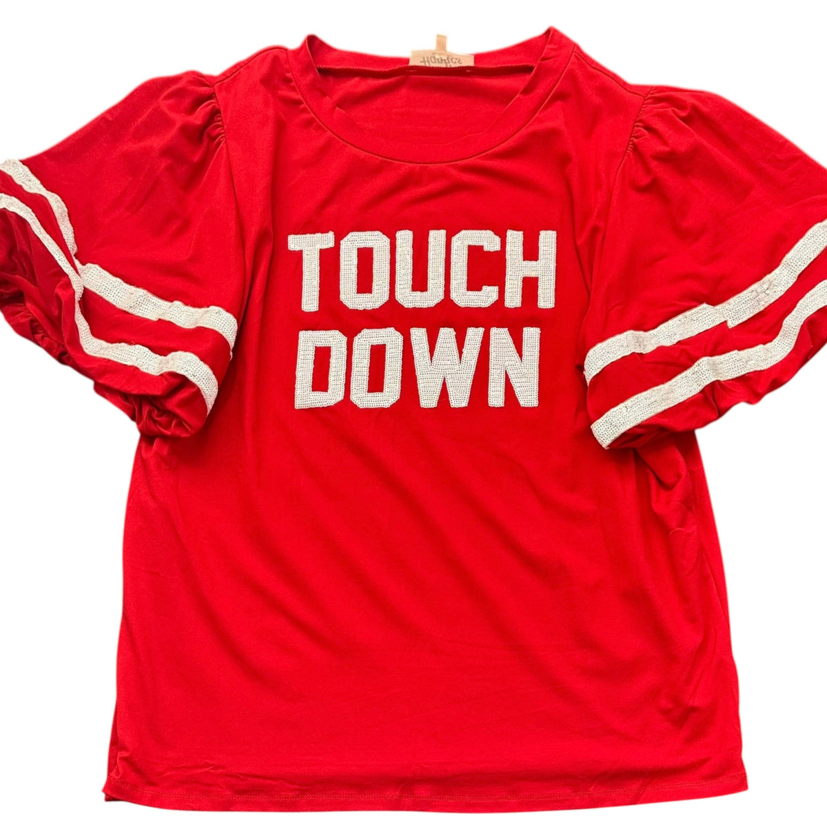 HAPTICS TOUCHDOWN RED BLOUSE SEQUINS PUFF SLEEVES NWOT 296 1X