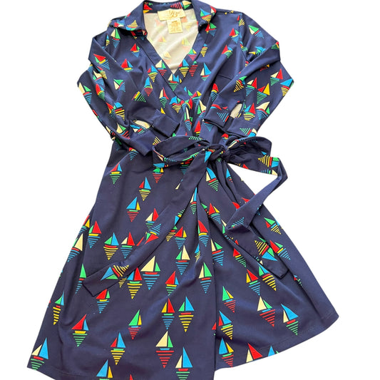 JB BY JULIE BROWN NAVY WRAP DRESS ABSTRACT 171 SMALL