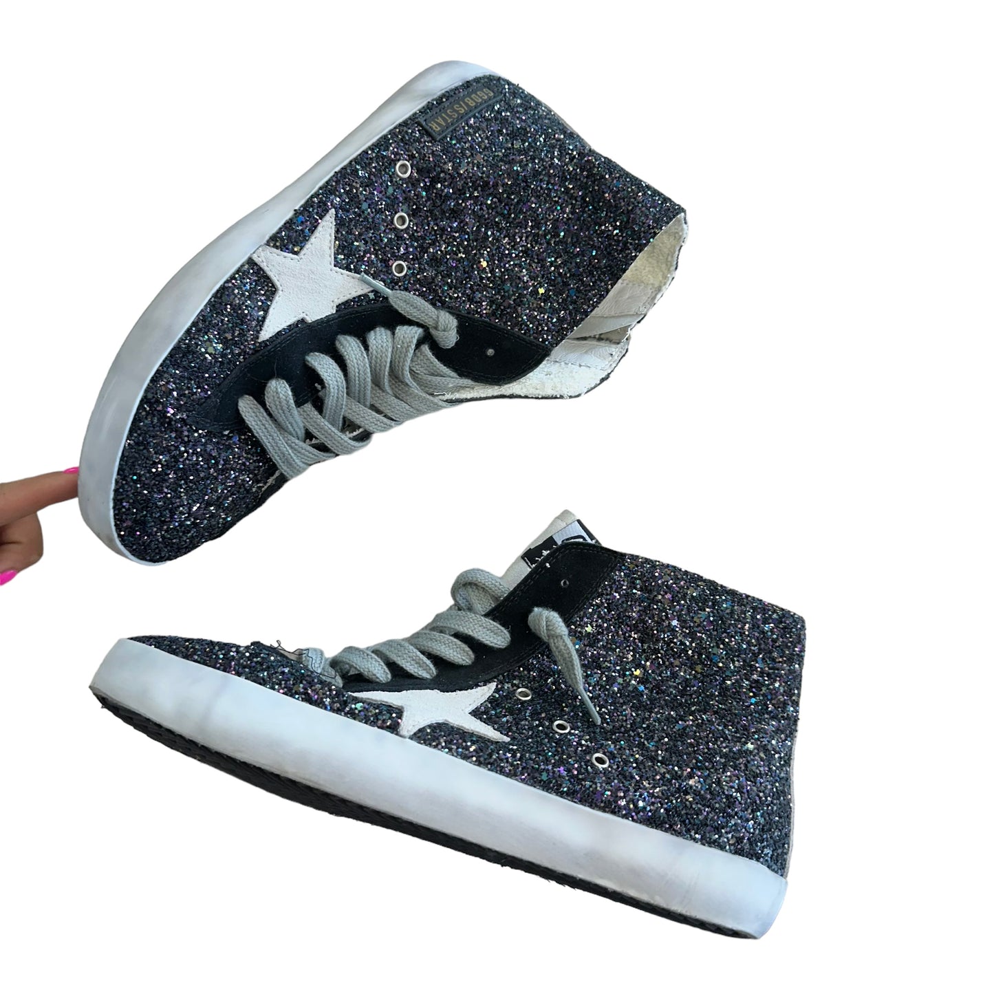 GOLDEN GOOSE INSPIRED BLACK GLITTER HIGH TOPS - SZ 10 - 123