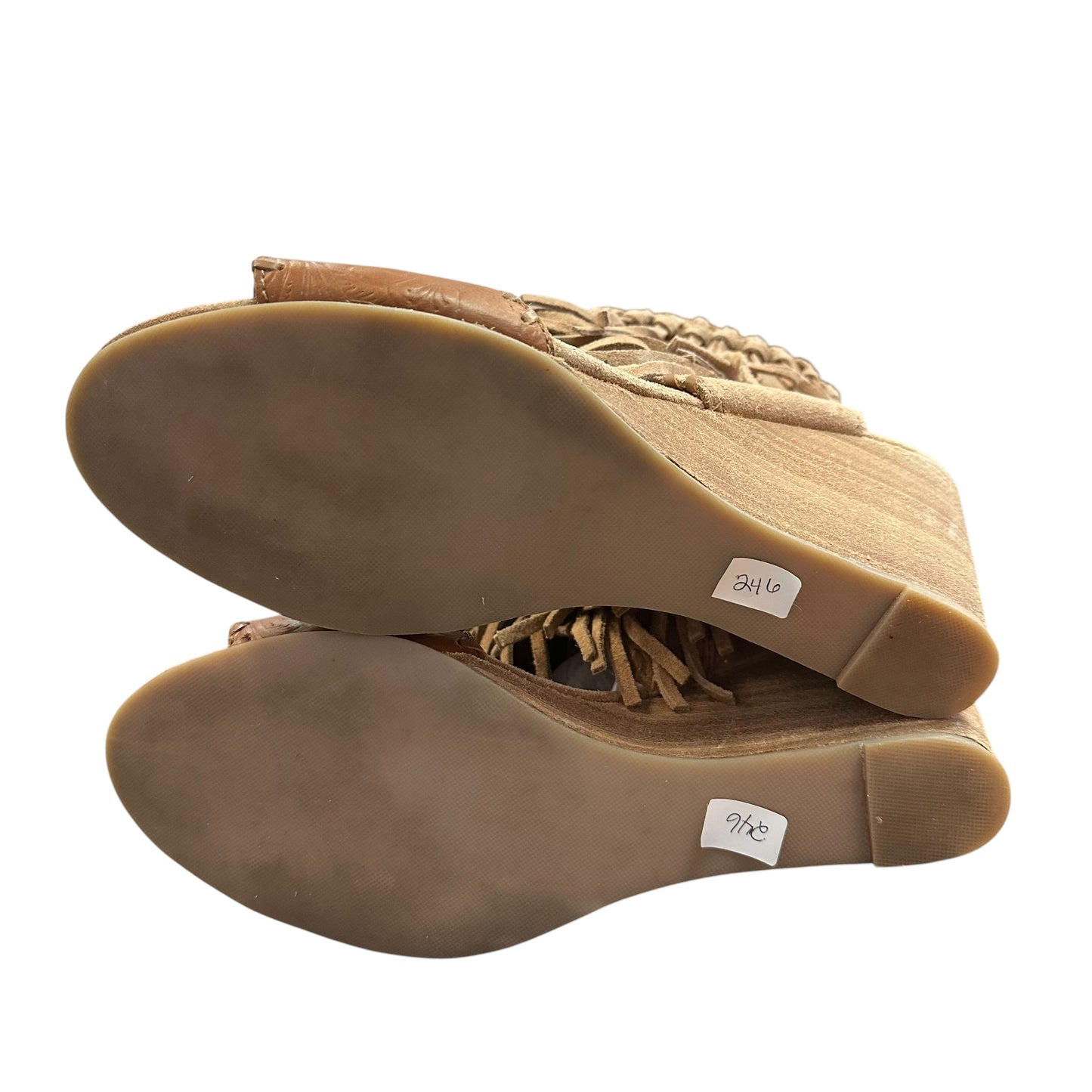 NAUGHTY MONKEY TAN TRUE FRINGE WEDGES 246 SZ 8