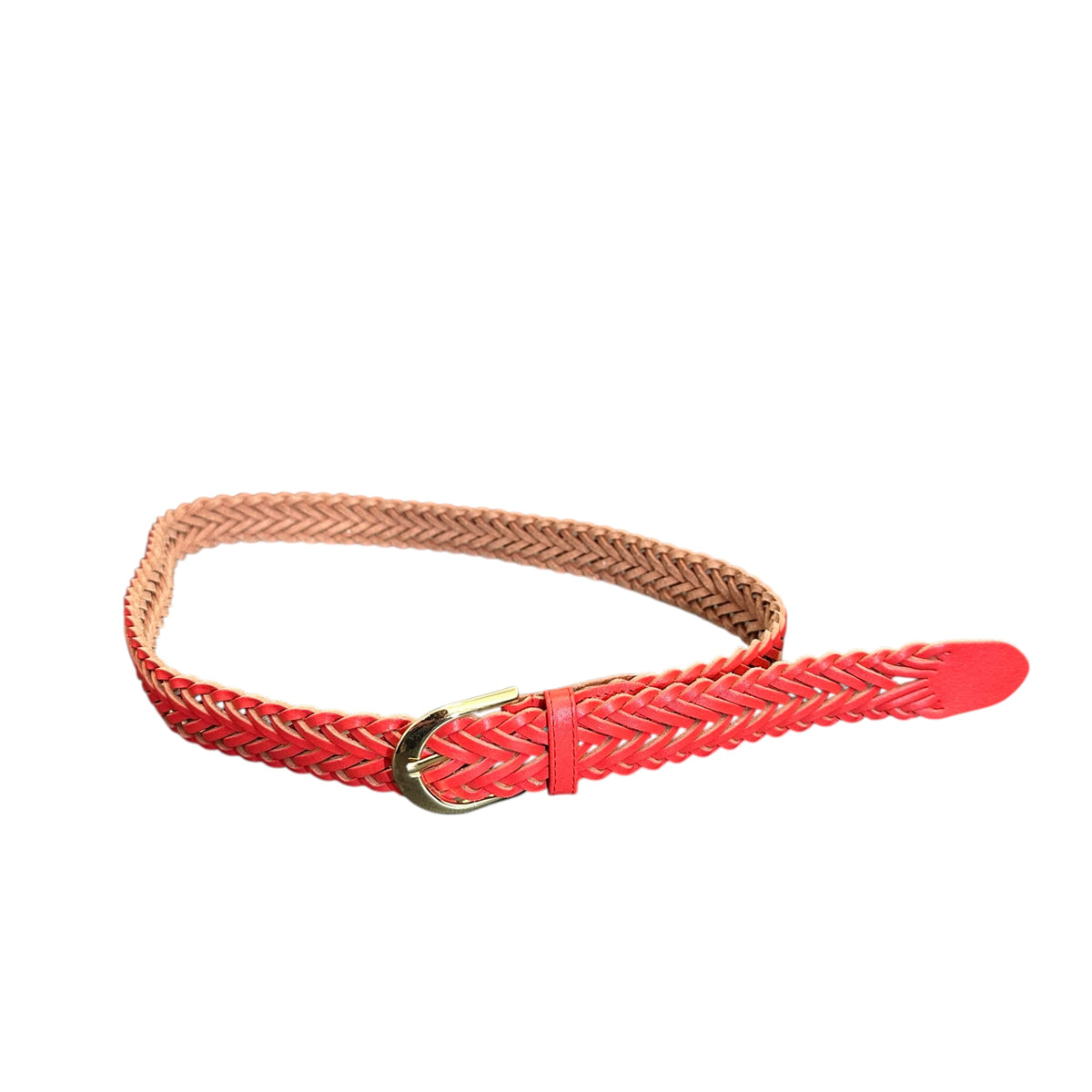 RED FAUX LEATHER BRAIDED BELT  289 MEDIUM