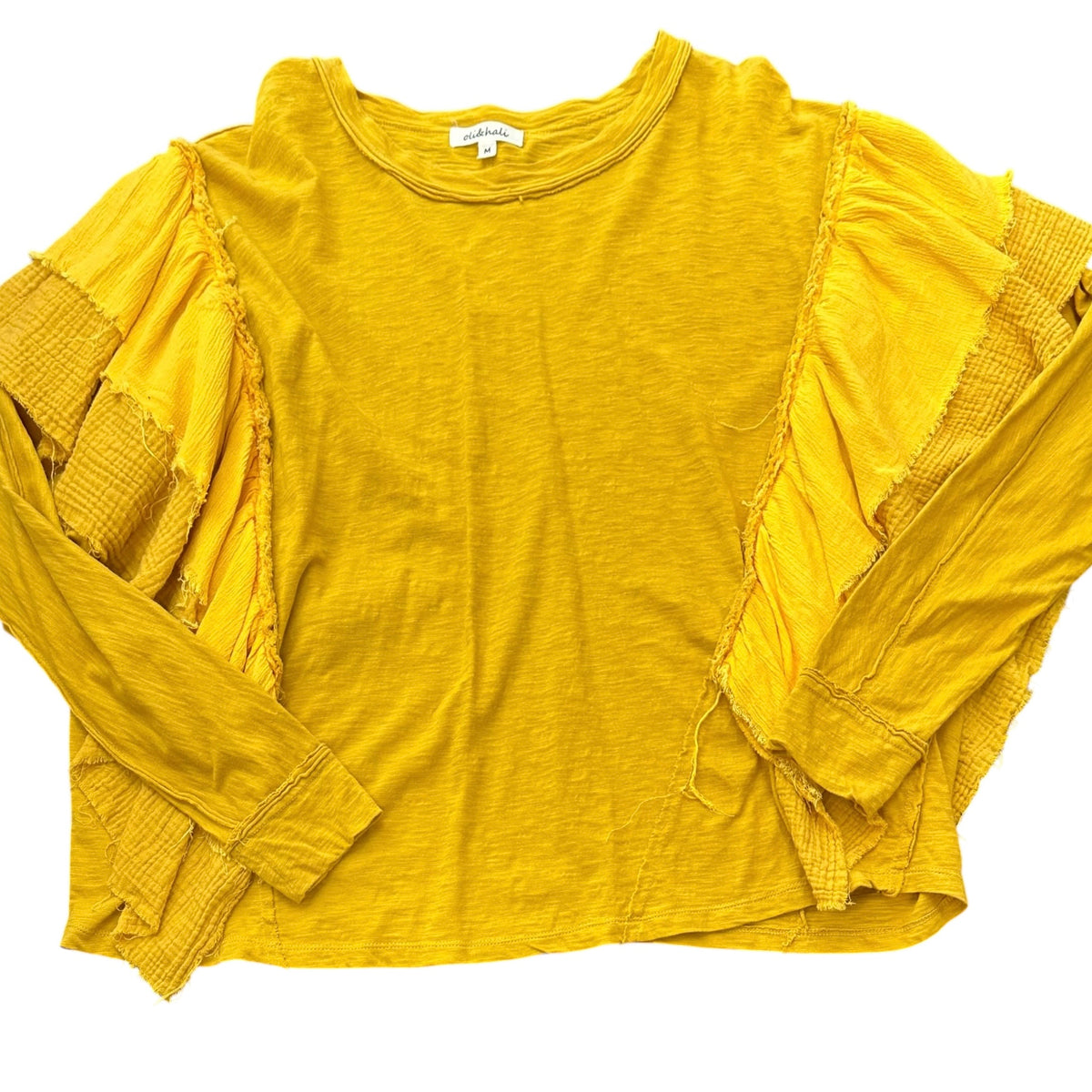 OLI & HALI YELLOW FLUTTER RUFFLE LONG SLEEVE BLOUSE 100 MEDIUM