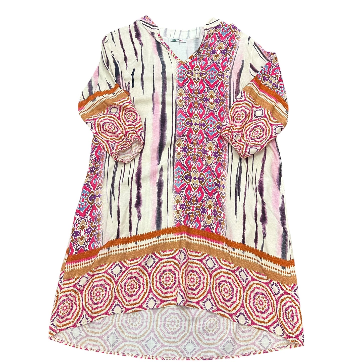 BEIGE PINK TUNIC DRESS ABSTRACT MADE IN ITALY M/L