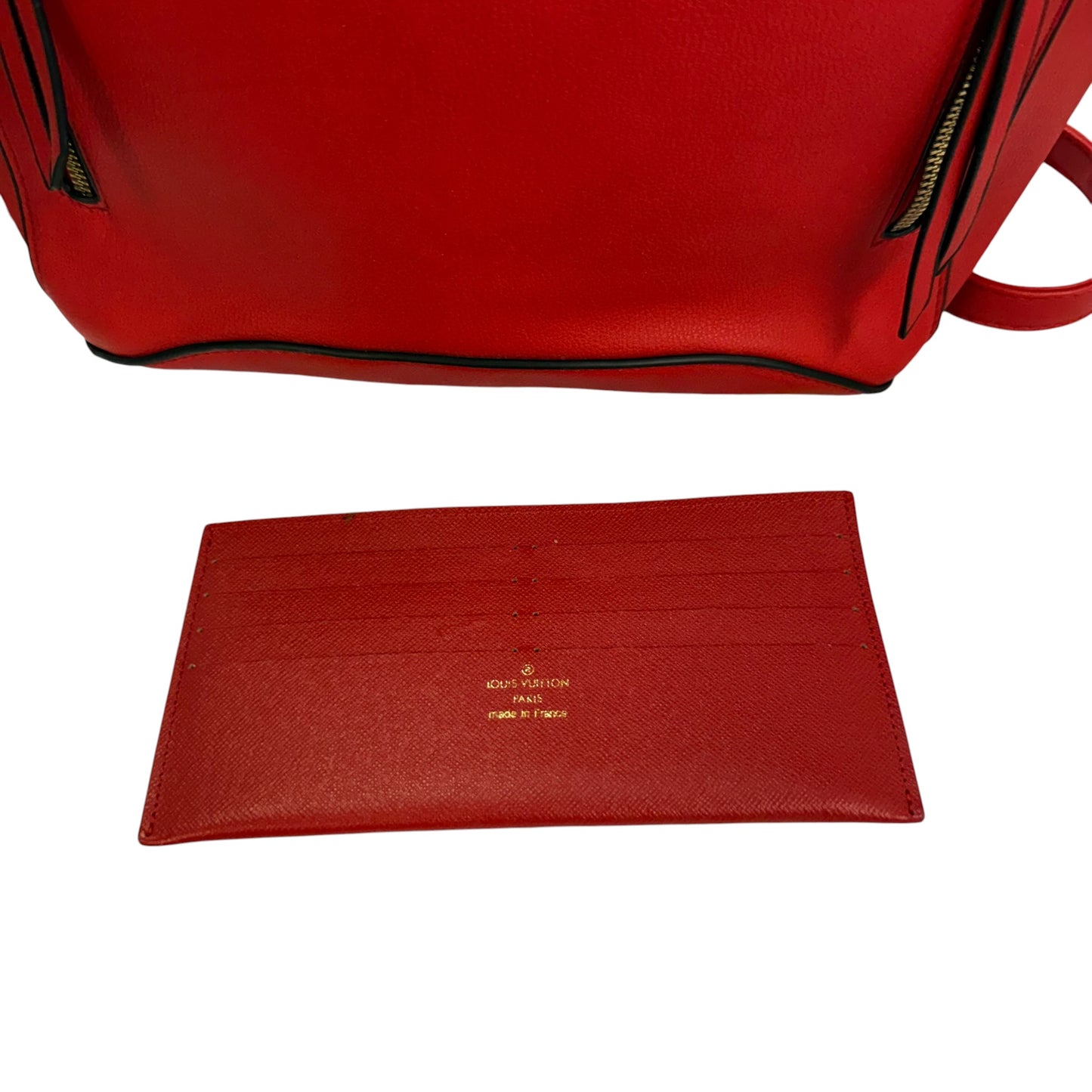 RED FAUX LEATHER BACKPACK W WALLET *DAMAGED 263 OS