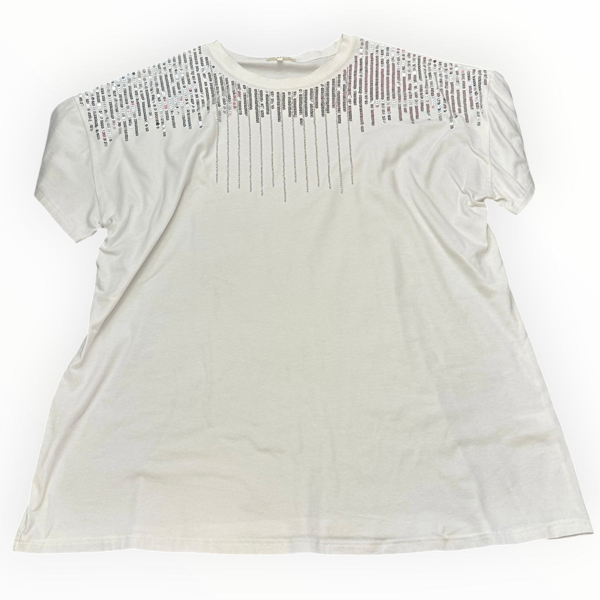 BAEVELY WHITE TUNIC T-SHIRT SILVER SEQUINS 200 LARGE