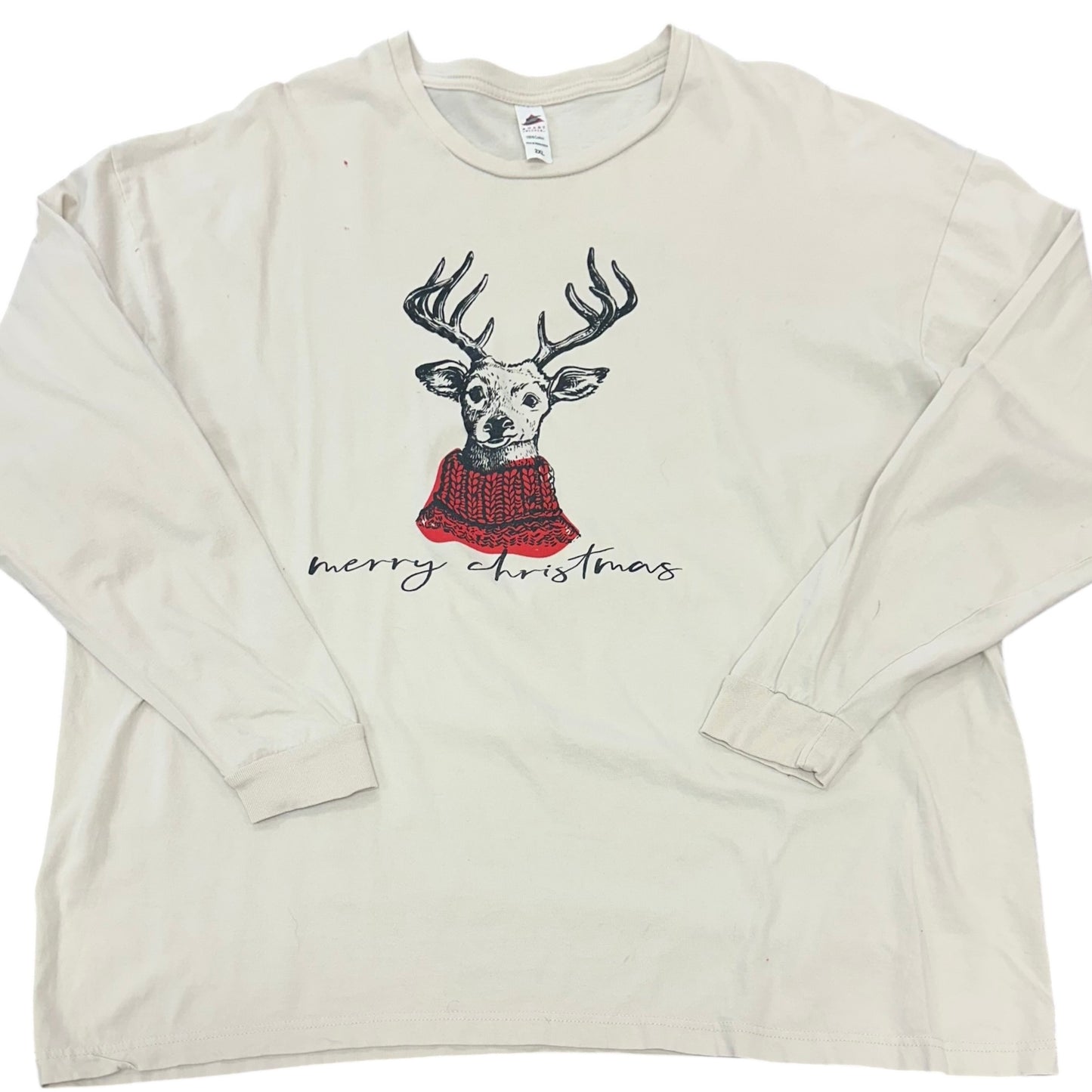 MERRY CHRISTMAS REINDEER TAN LONG SLEEVE T-SHIRT 100 2XL