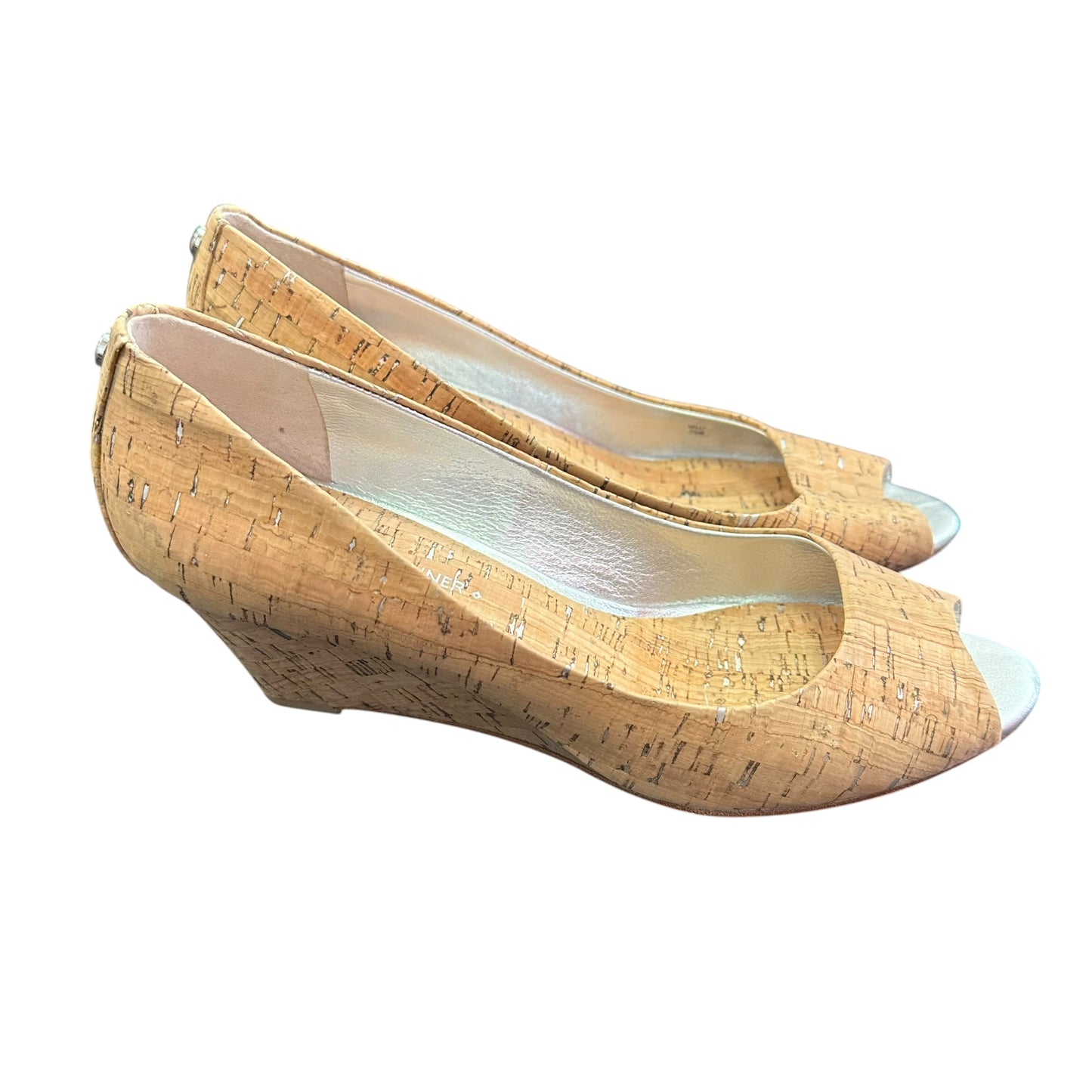 DONALD J PLINER SILVER NATURAL METALLIC CORK WEDGES 87 SZ 7.5
