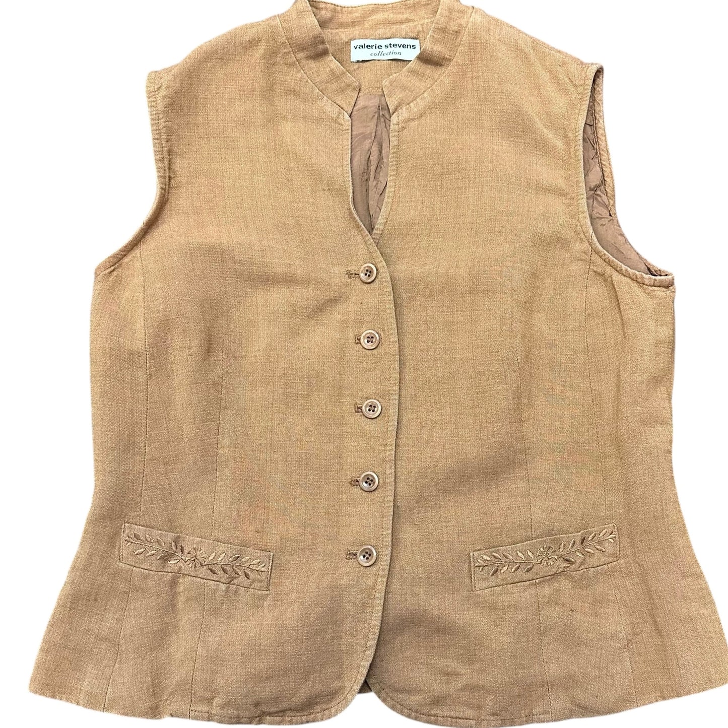 VALERIE STEPHENS LINEN BLEND BROWN VINTAGE VEST 100 S/M