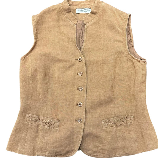 VALERIE STEPHENS LINEN BLEND BROWN VINTAGE VEST 100 S/M