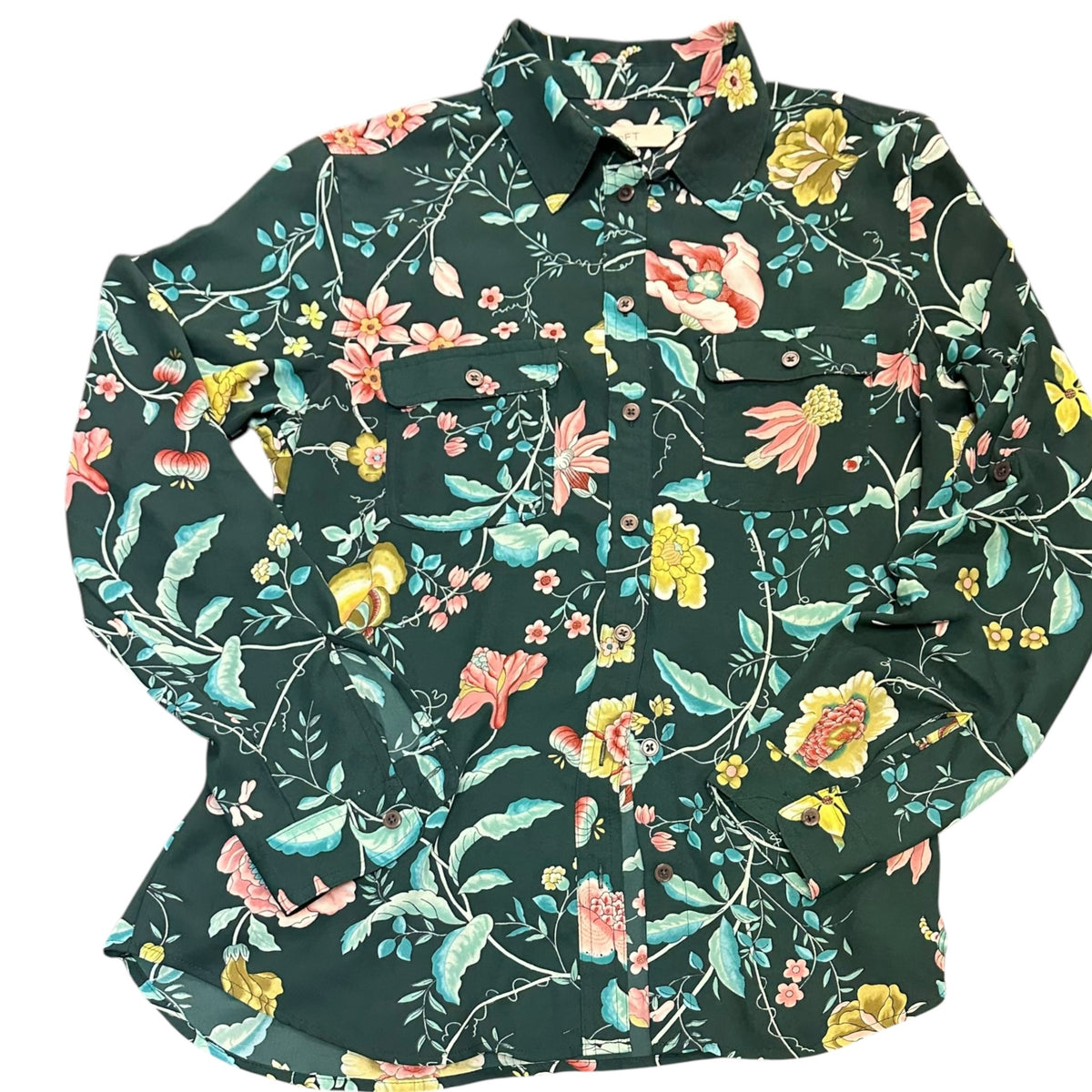 LOFT GREEN FLORAL BUTTON UP BLOUSE 38 MEDIUM