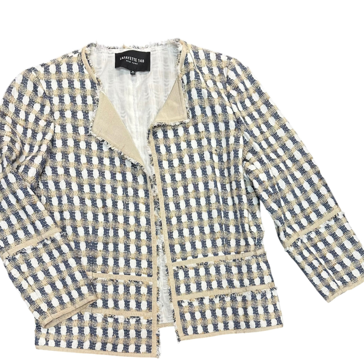 LAFAYETTE 148 TWEED BLAZER BEIGE BLUE GOLD 38 MEDIUM