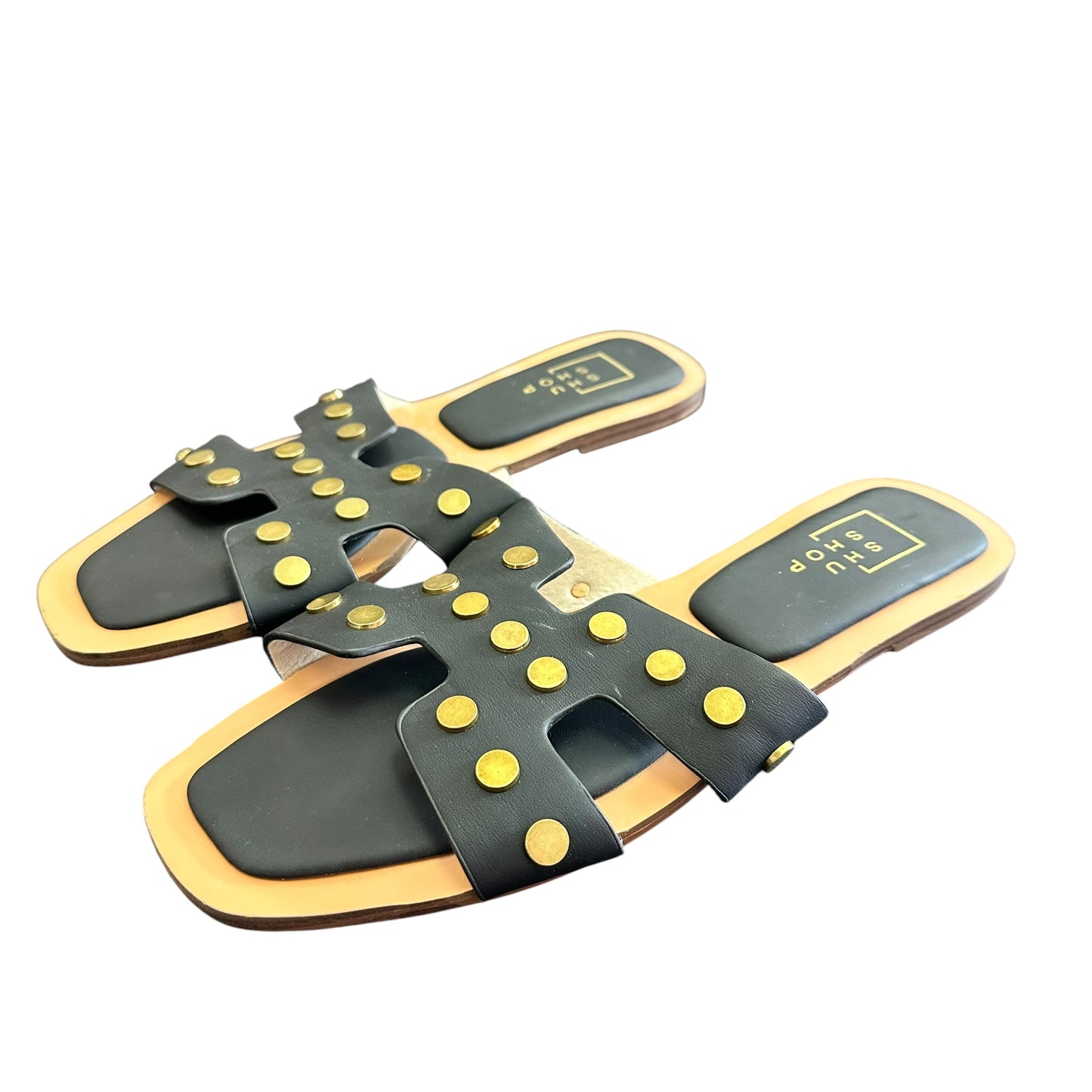 SHU SHOP BLACK GOLD STUDDED SANDALS 163 SZ 10