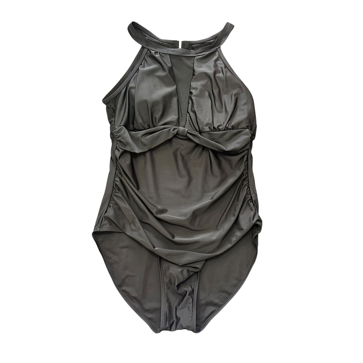 BLACK HIGH NECK MESH RUCHED ONE PC SWIMSUIT 58 LARGE