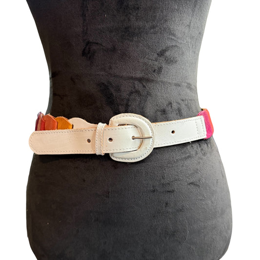 MULTICOLOR RAINBOW STUDDED LEATHER BELT WHITE 100 S/M
