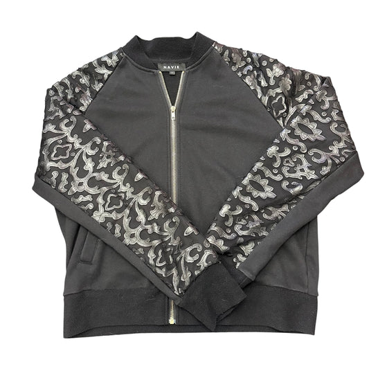 NAVIE BLACK FULL ZIP JACKET FAUX LEATHER SLEEVES 100 LARGE