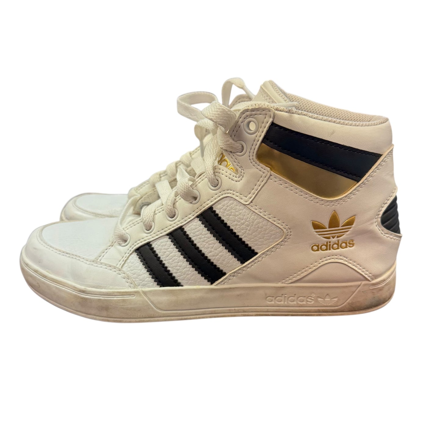 ADIDAS HARD COURT HIGH WHITE BLACK GOLD SNEAKERS 100 SZ 6
