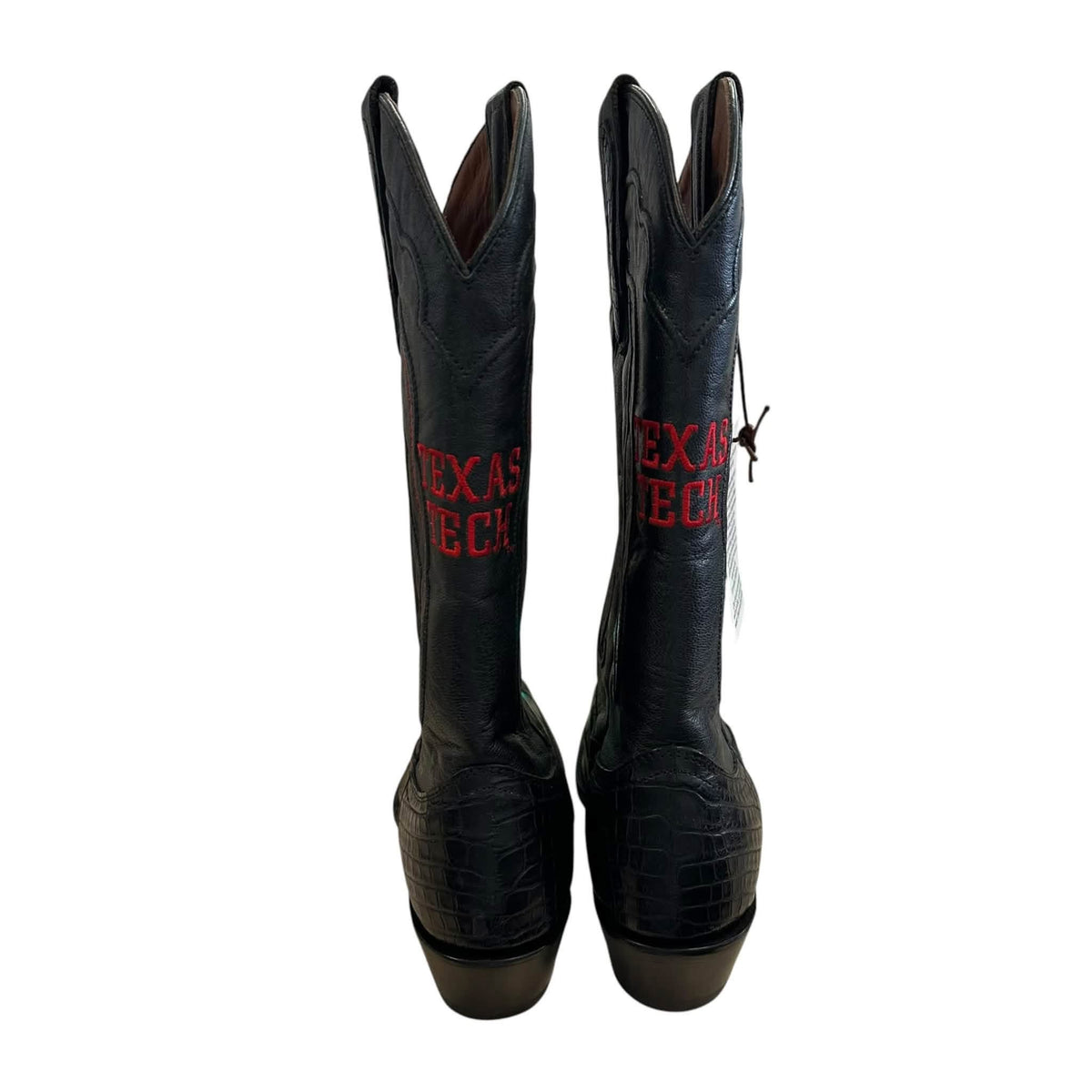 VACCARI UNIVERSITY TEXAS TECH COWBOY BOOTS BLACK RED LEATHER MENS SZ 10