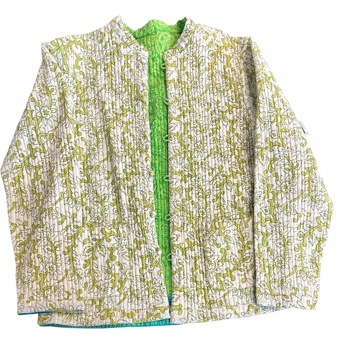 REVERSIBLE QUILTED GREEN BEIGE JACKET 250 SMALL