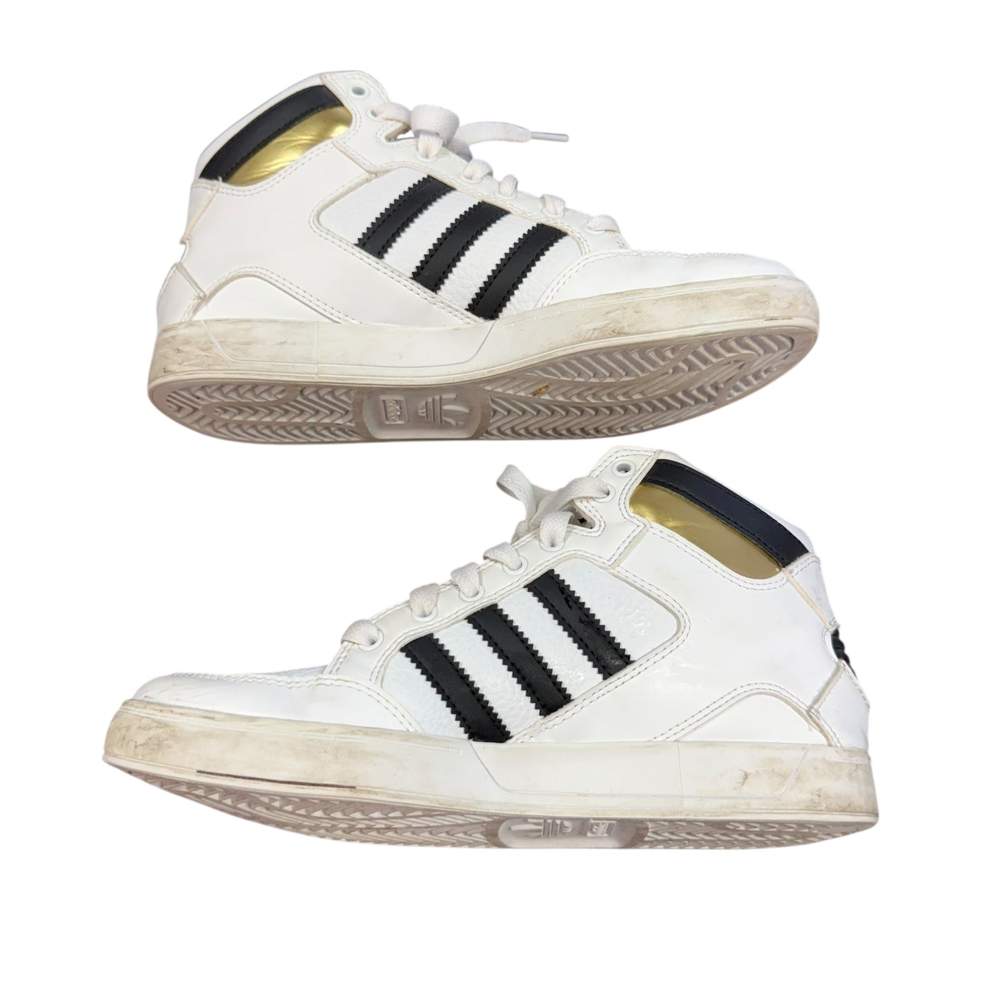 ADIDAS HARD COURT HIGH WHITE BLACK GOLD SNEAKERS 100 SZ 6