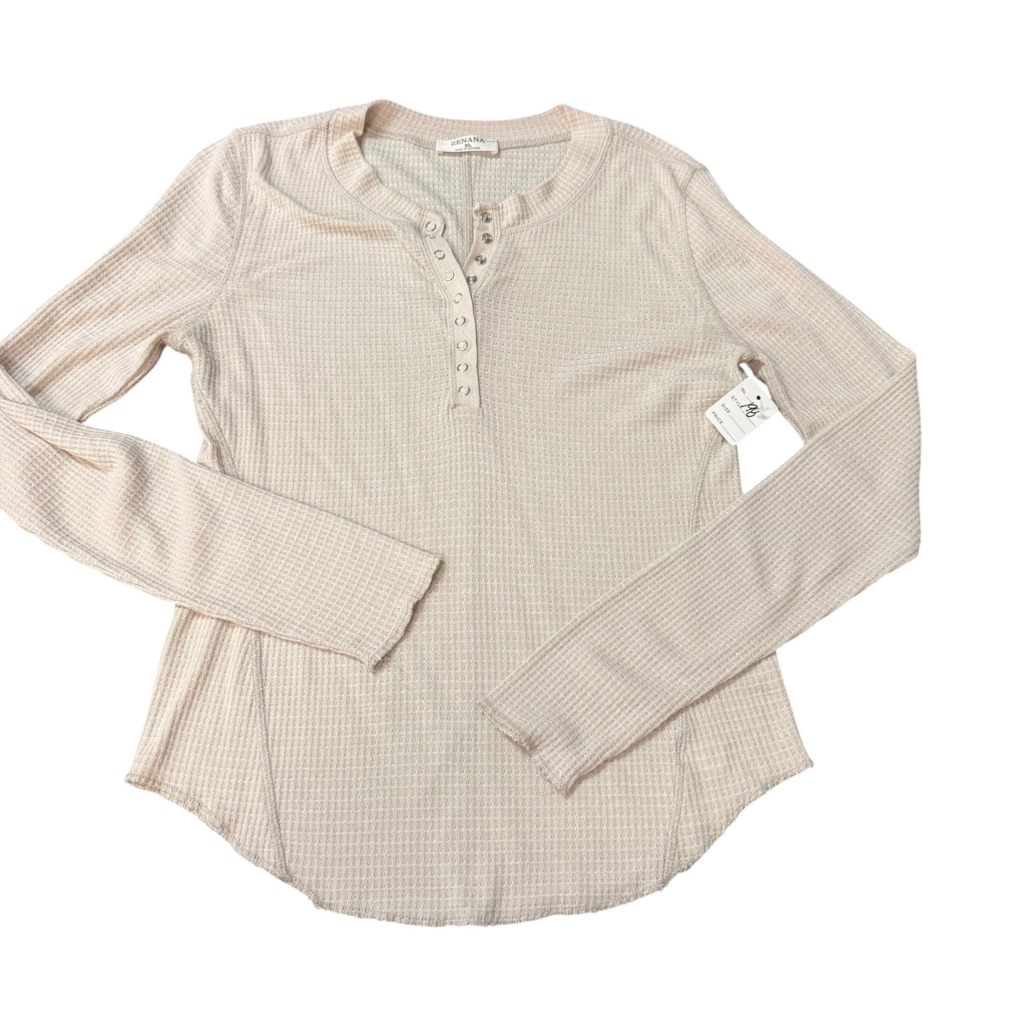 ZENANA BEIGE WAFFLEKNIT LONG SLEEVE SHIRT 198 XL