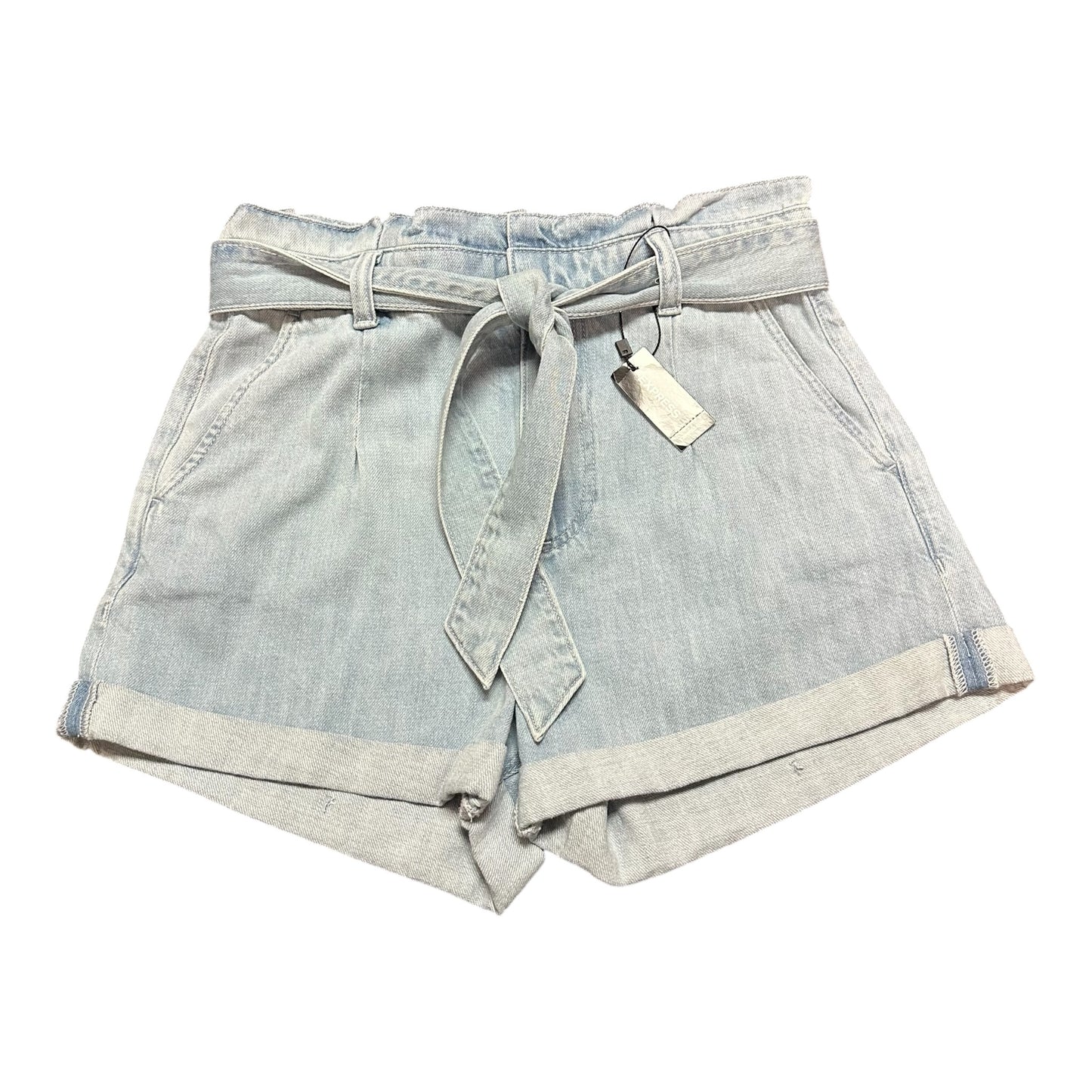 EXPRESS SHORTIE EXTREME HIGH RISE BLUE DENIM SHORTS NWT 264 SZ 6