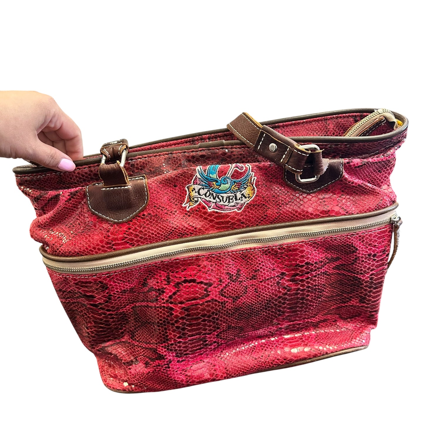 CONSUELA SNAKESKIN TOTE BAG BROWN LEATHER 258 EUC