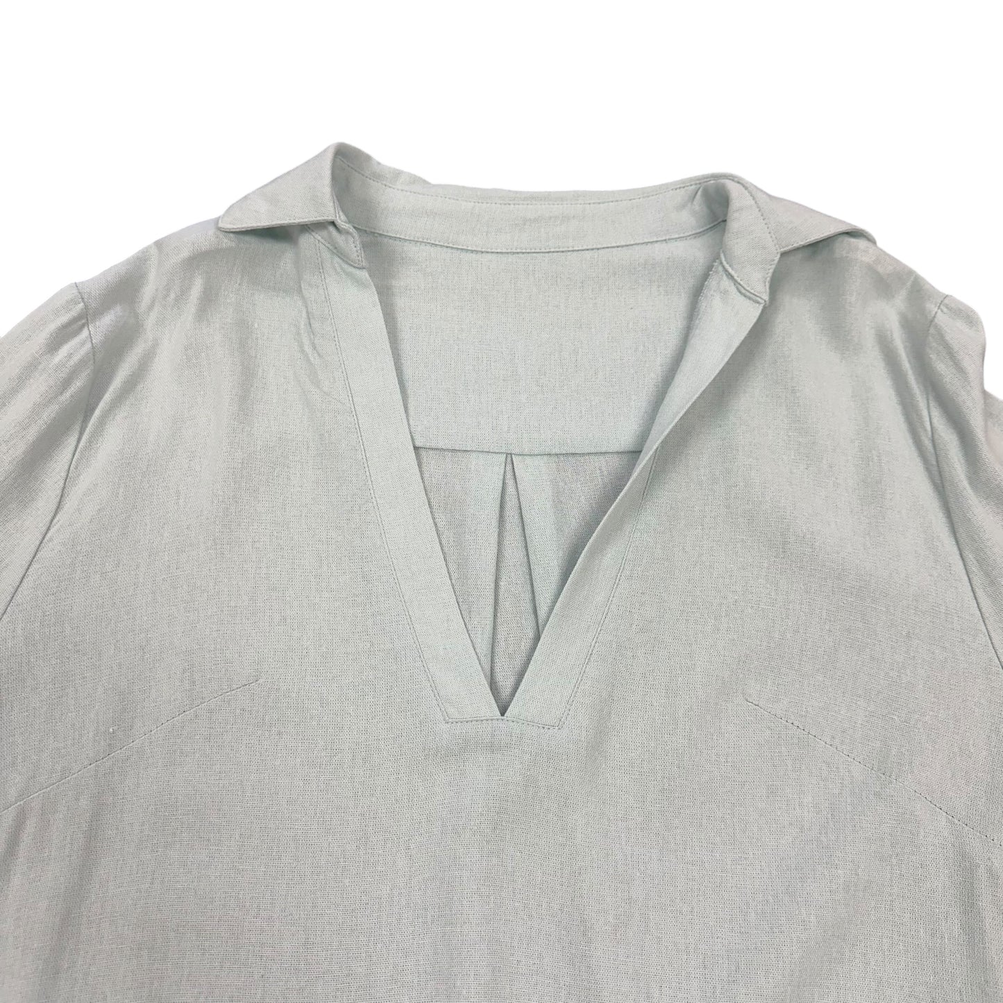 AQUA LIGHT BLUE LIGHTWEIGHT LINEN BLEND COLLARED V NECK DRESS SLITS 58 LARGE