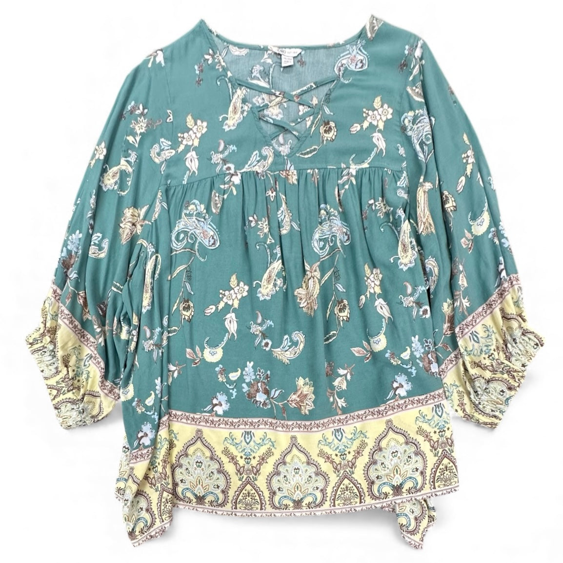 CATO GREEN PAISLEY BLOUSE 100 SZ 14/16W