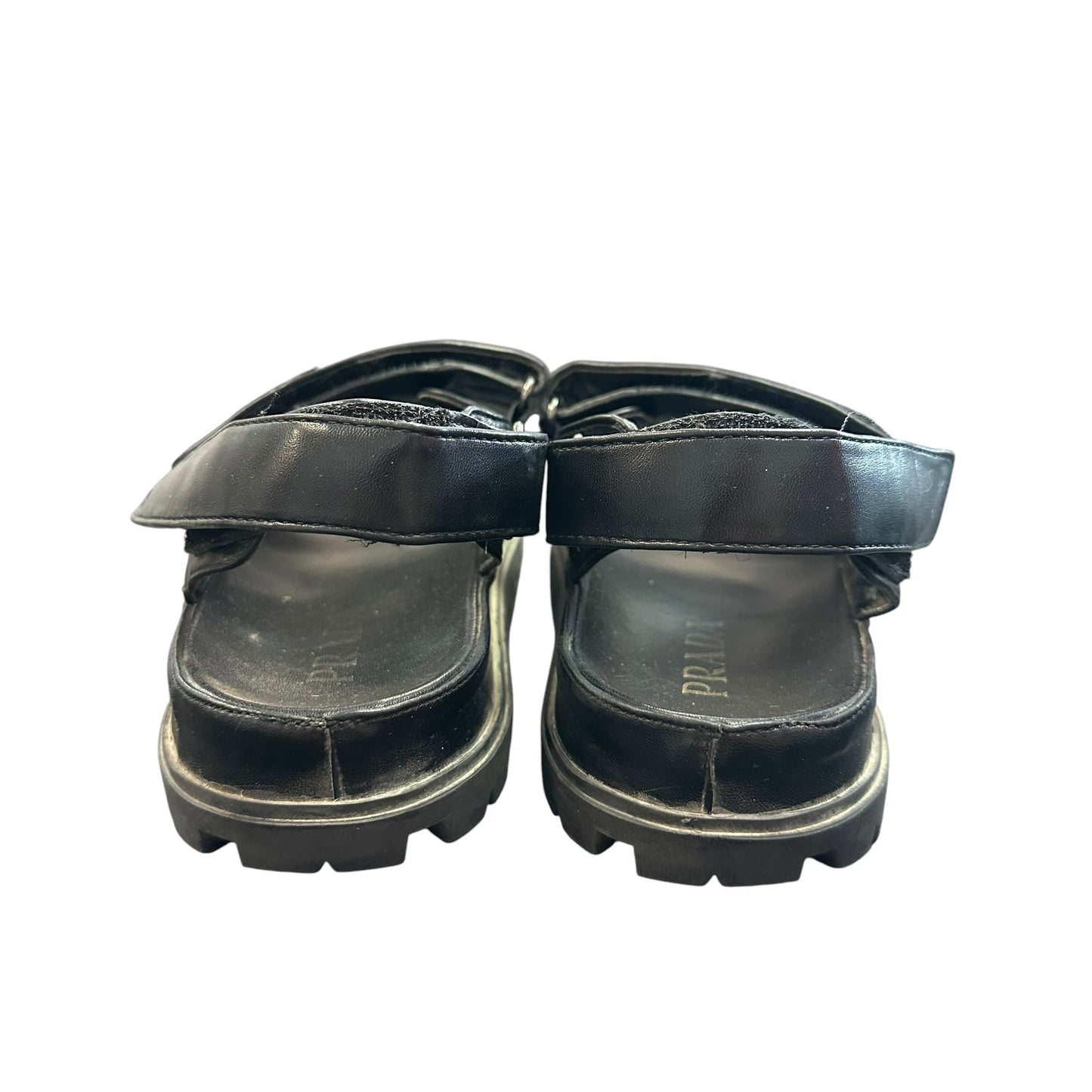 BLACK INSPIRED QUILTED SANDALS W LOGO 122 SZ 6.5