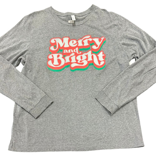 CHRISTMAS TSHIRT MERRY AND BRIGHT GRAY LONG SLEEVE 100 XL