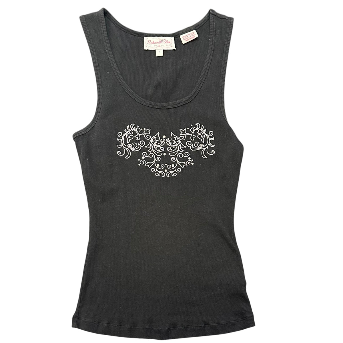 PANHANDLE SLIM DESIGNED IN TEXAS BLACK RIBBED TANK TOP 285 LARGE FITTED