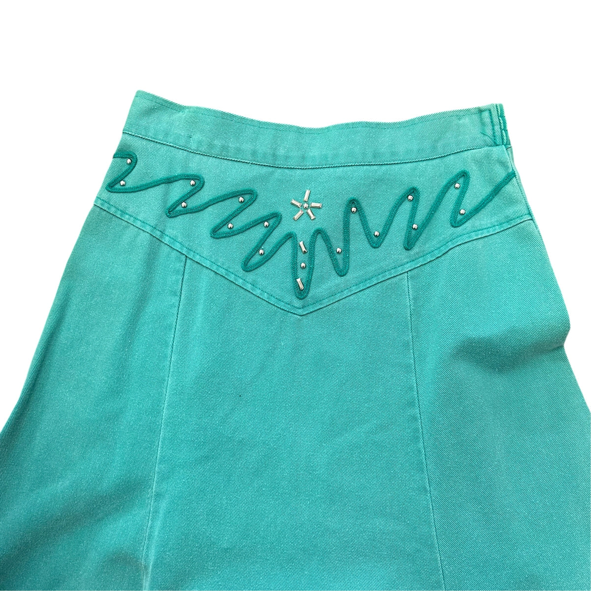 90S VINTAGE PIERRE LAMONTE TEAL DENIM MAXI SKIRT 100 SIZE 4/6