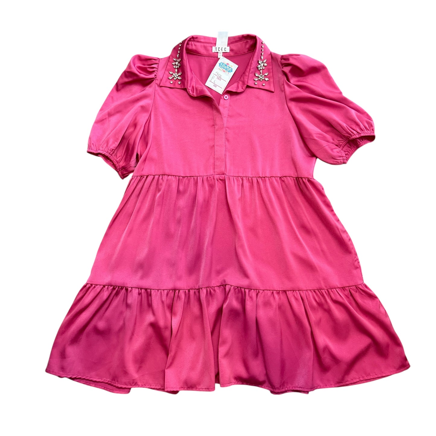 TCEC PINK TIERED SATIN DRESS 100 LARGE NWT $59