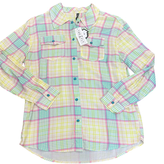 TWO 2 FLY COLORFUL PLAID SNAP BUTTON UP BLOUSE NWT 298 SMALL