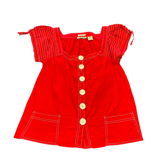 VOICE RED BLOUSE WHITE BUTTONS CAP SLEEVES Y2K 100 MEDIUM