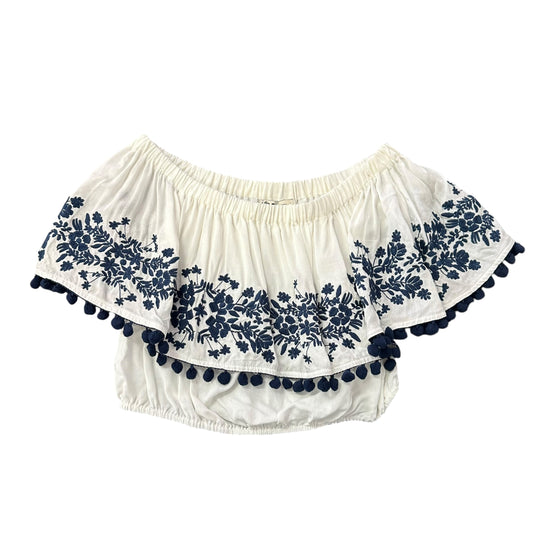 SHOW ME YOUR MUMU WHITE NAVY EMBROIDERED BLOUSE 249 XS