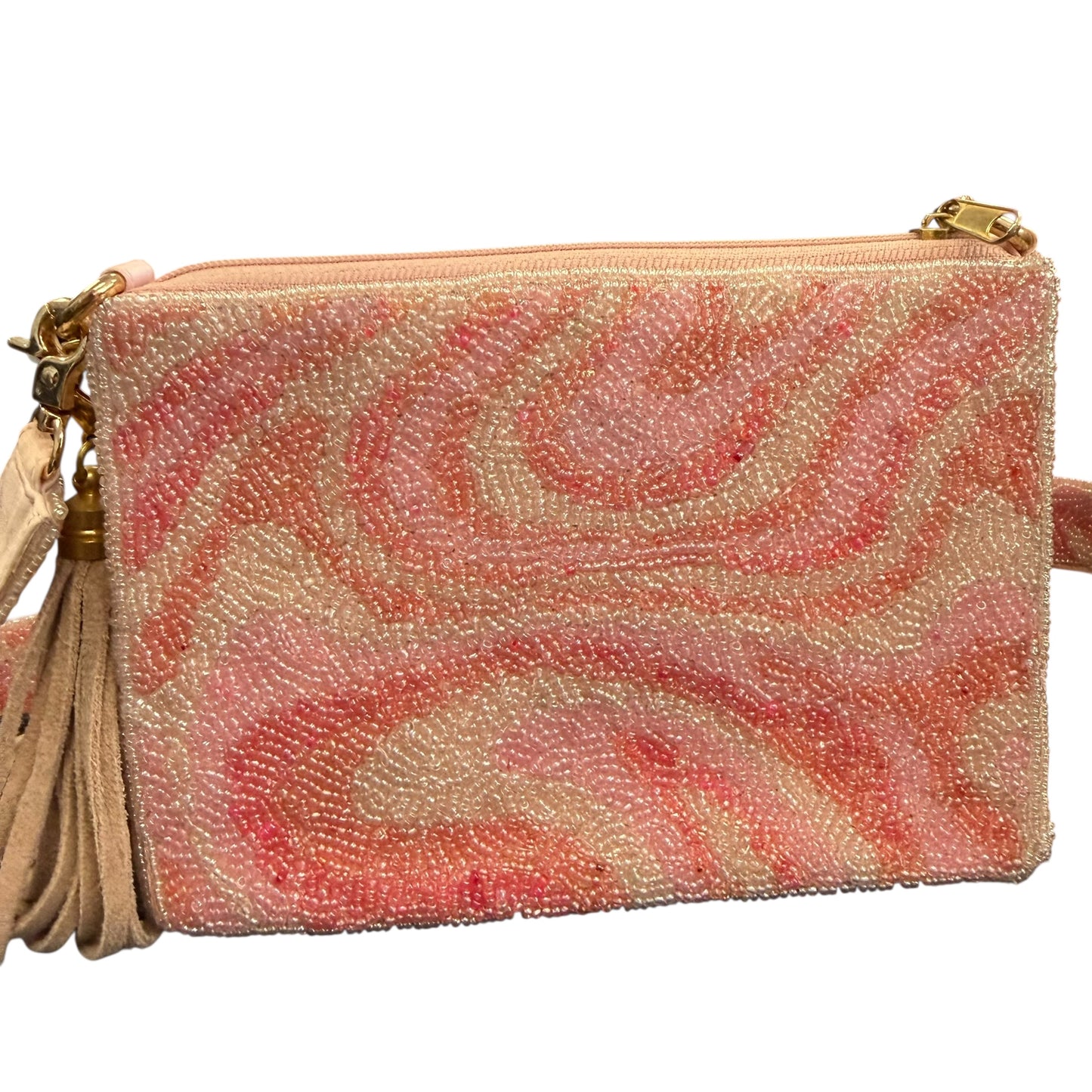 PINK WHITE BEADED CROSSBODY PURSE 158