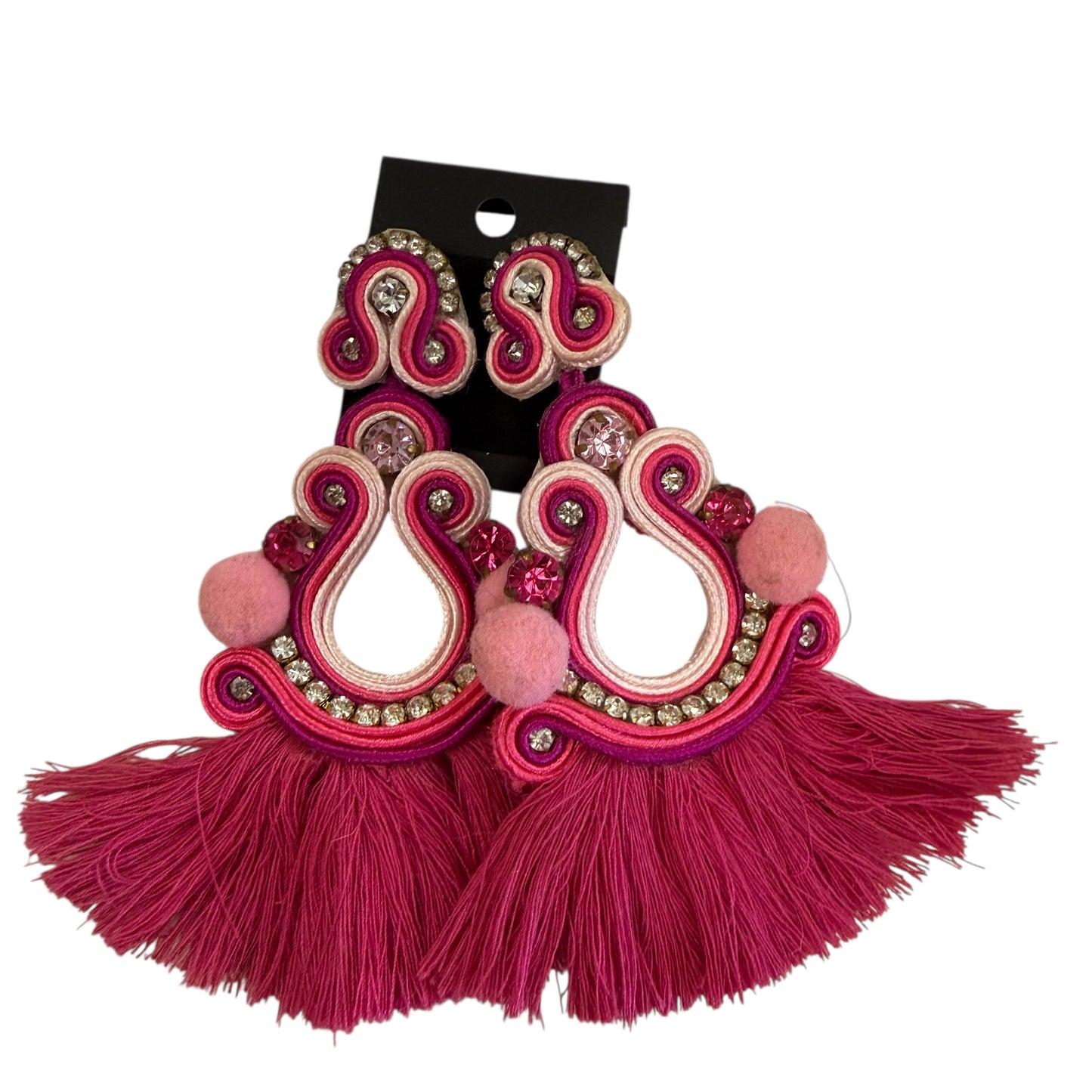 PINK WHITE TASSEL STATEMENT EARRINGS