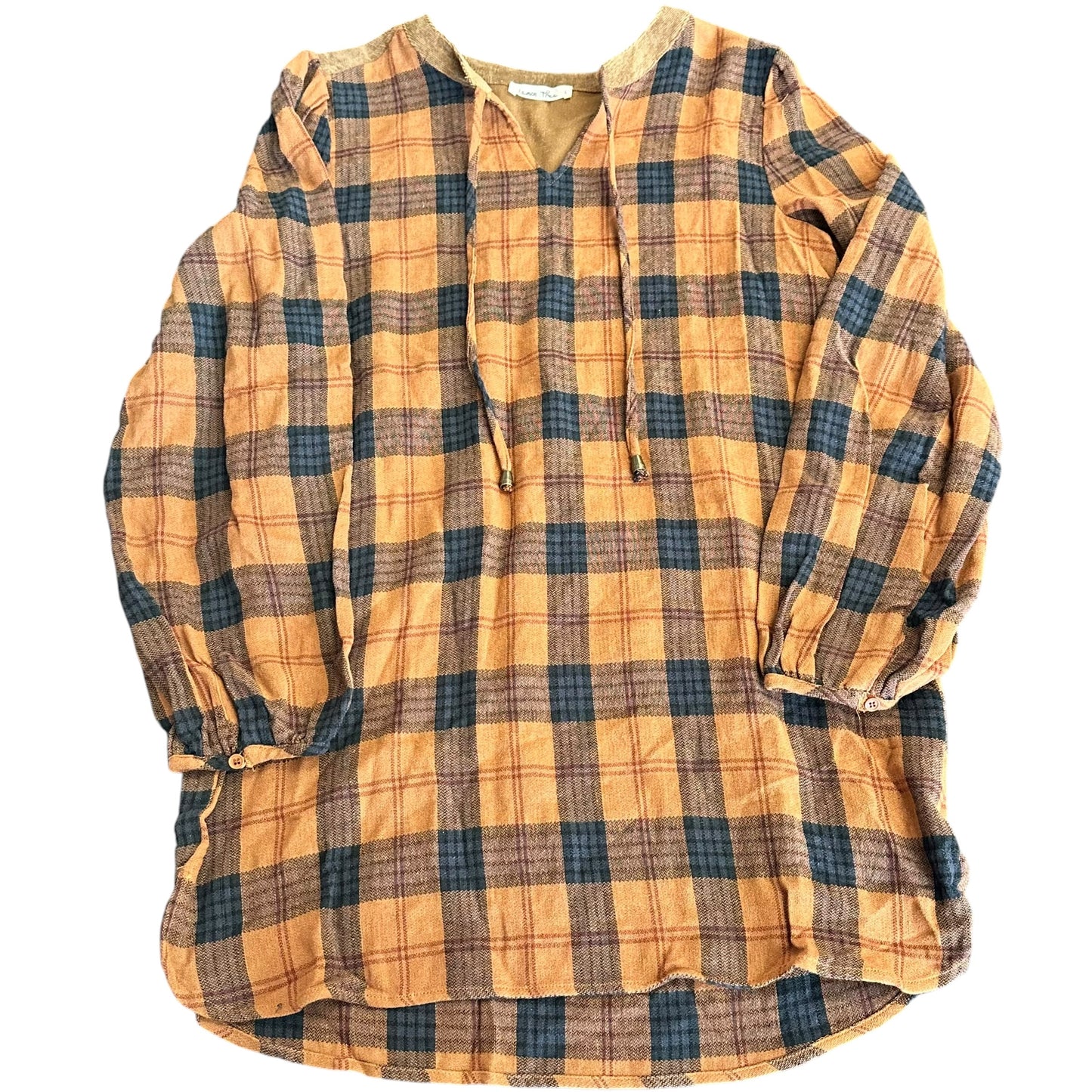 LEMON TREE PLAID BROWN DRESS TUNIC 117 LARGE