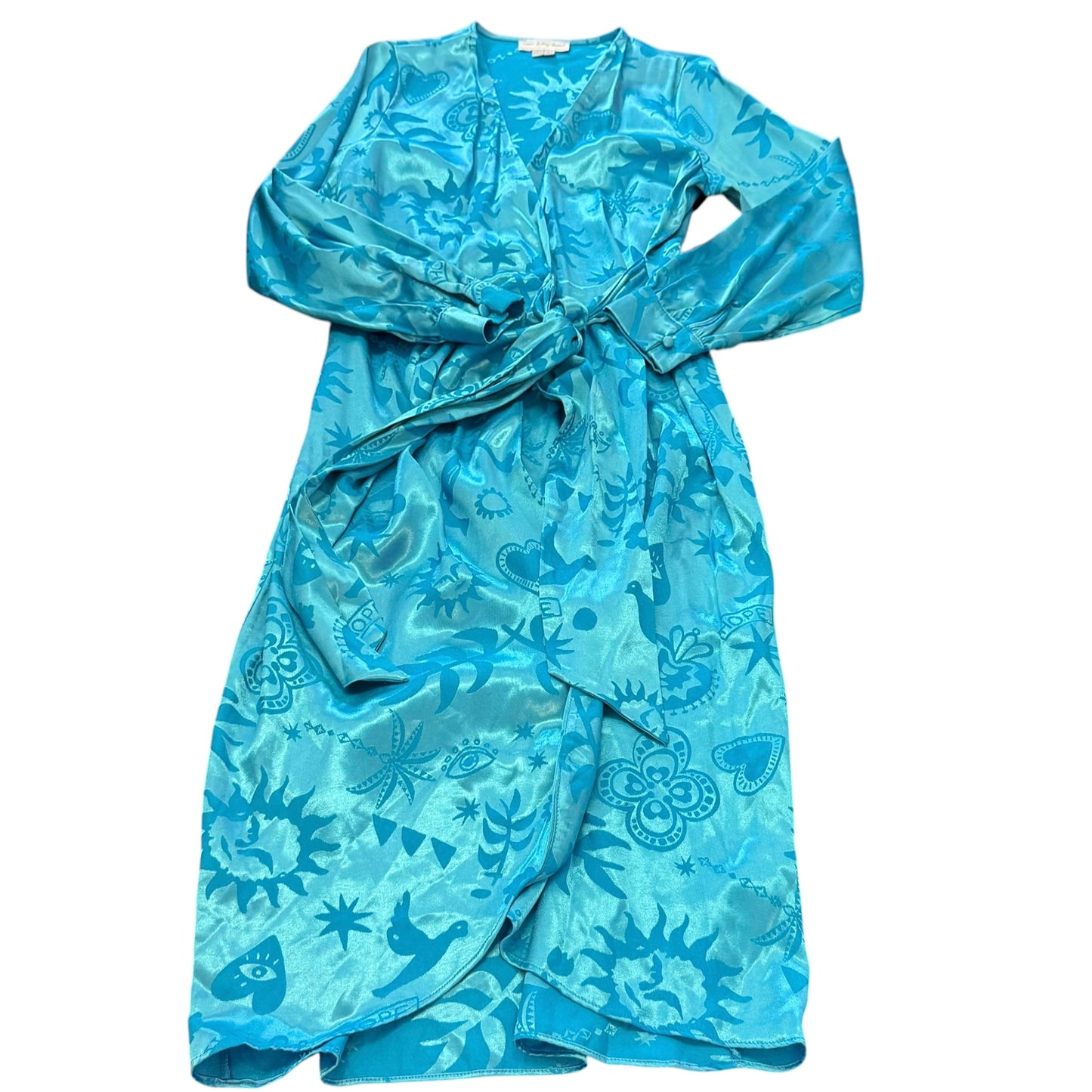 NEVER FULLY DRESSED BLUE WRAPPED SATIN DRESS 26 SZ 8