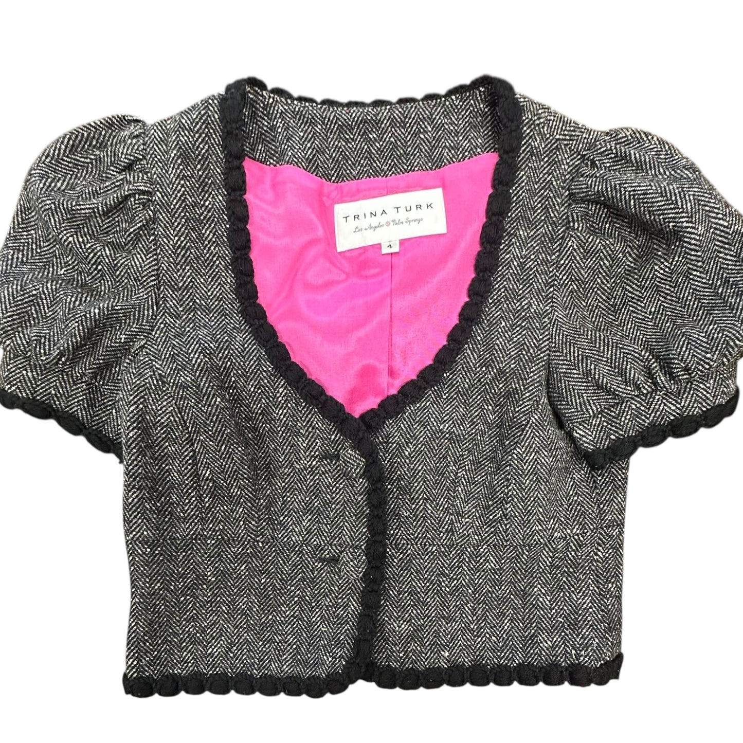 19 - TRINA TURK CHEVRON PUFF SHORT SLEEVE JACKET 241 SZ 4