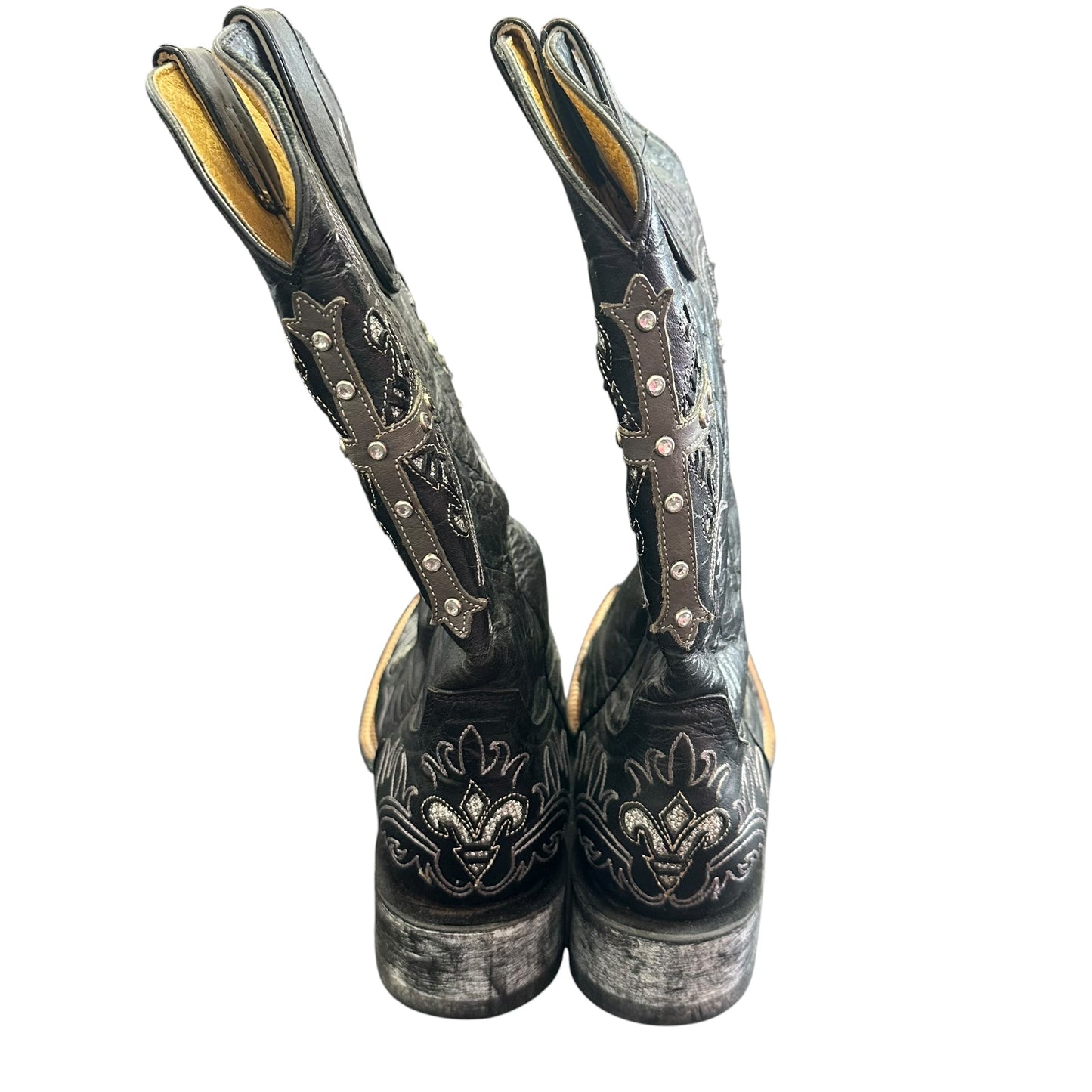 CORRAL WESTERN BLACK LEATHER BOOTS CROSS STUDDED 263 SZ 8.5
