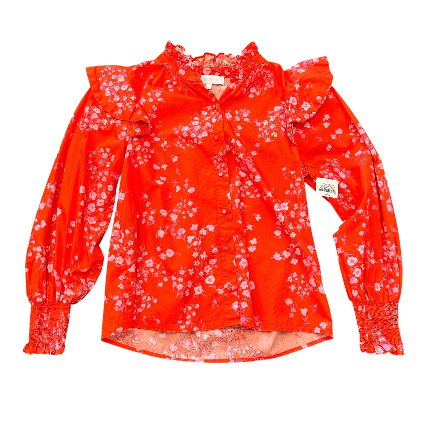 SUGAR LIPS RED PINK FLORAL BUTTON UP BLOUSE 100 XS