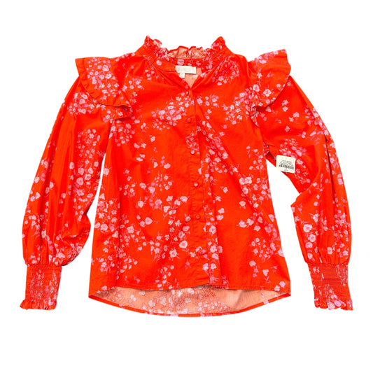 SUGAR LIPS RED PINK FLORAL BUTTON UP BLOUSE 100 XS