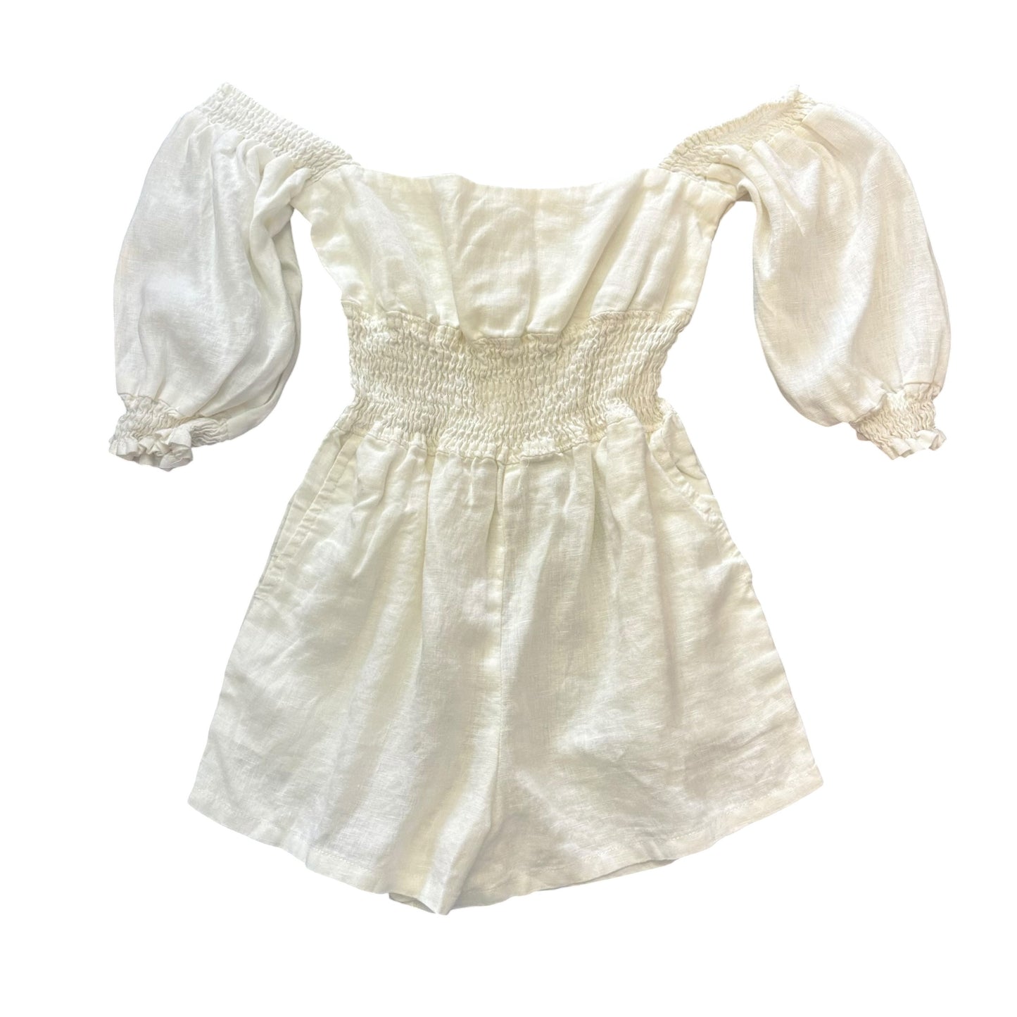 WE WORE WHAT CREAM SMOCKED WAIST ROMPER 100 XS