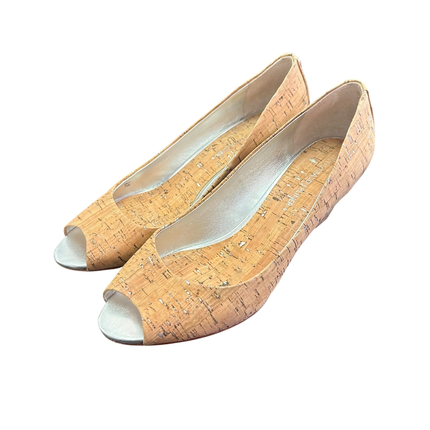 DONALD J PLINER SILVER NATURAL METALLIC CORK WEDGES 87 SZ 7.5