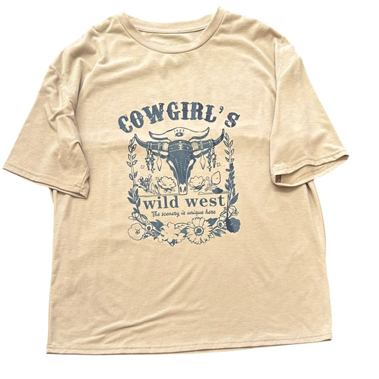 BROWN COWGIRLS WILD WEST TSHIRT 100 MEDIUM
