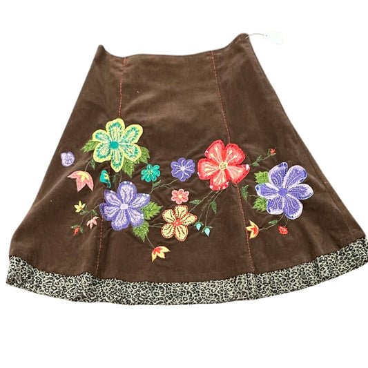 BASIL AND MAUDE BROWN EMBROIDERED A-LINE SKIRT 241 SZ 6